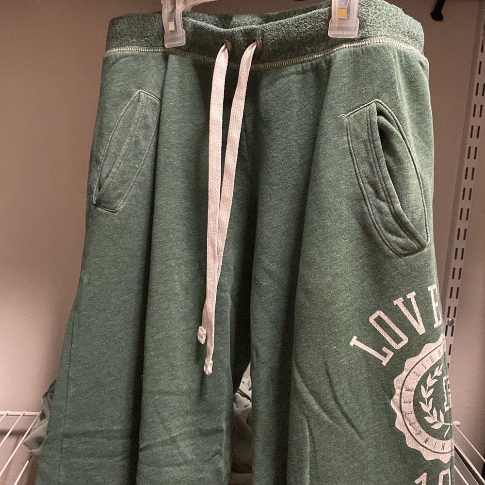 VS Love Pink Green Tie Waist Sweatpants
